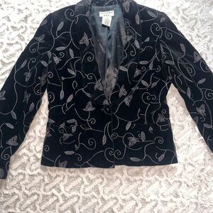 Covington fancy Black and Silver Embroidered velvet Blazer jeweled button